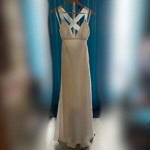 Galina Romantic White Ivory Pearl Bodice –Cross-Back Wedding Dress 💒💍